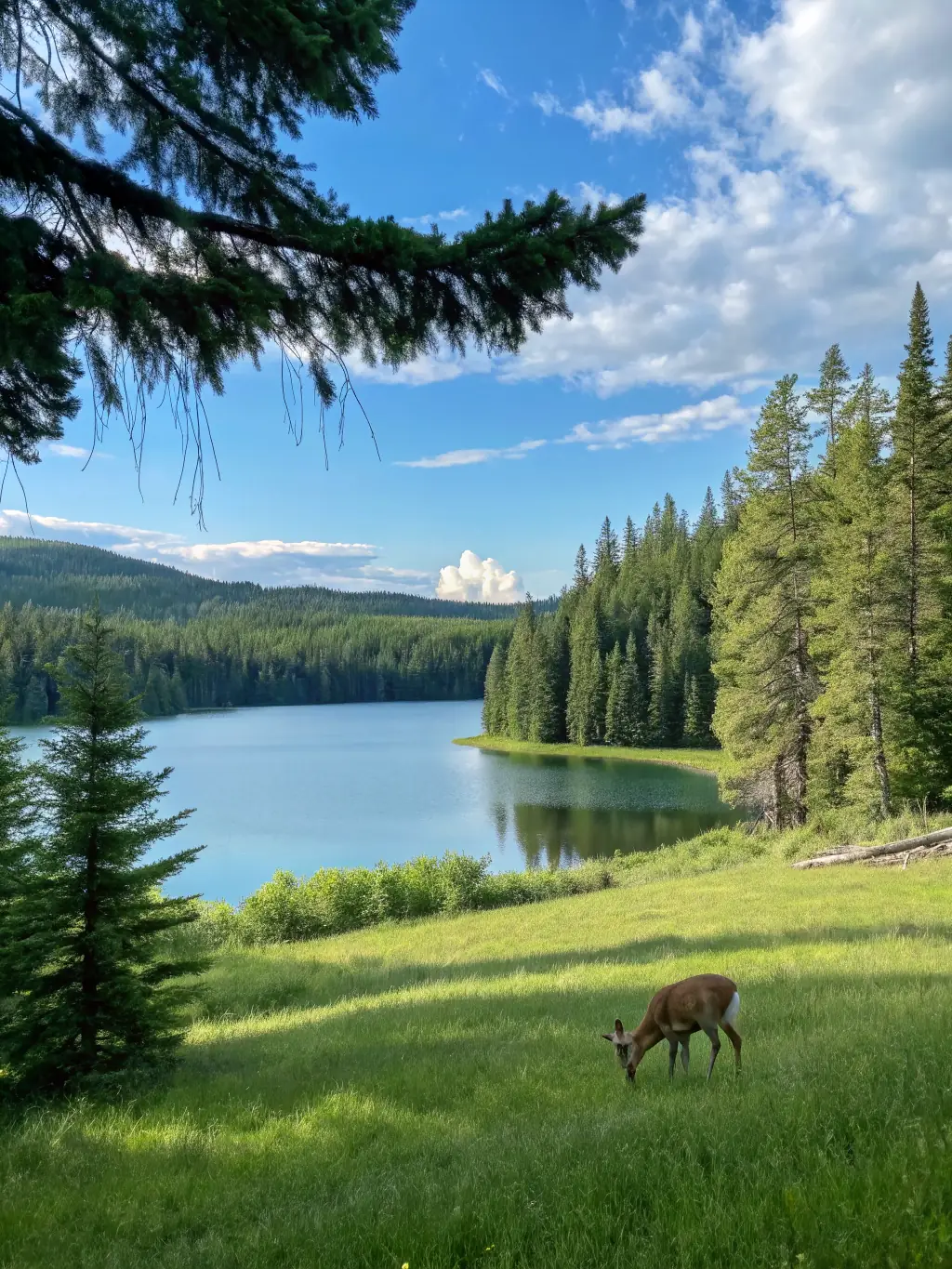 A scenic view of the diverse hunting terrains offered by Chasse du Ravin, including dense forests, open fields, and tranquil lakes, highlighting the variety of hunting experiences available.